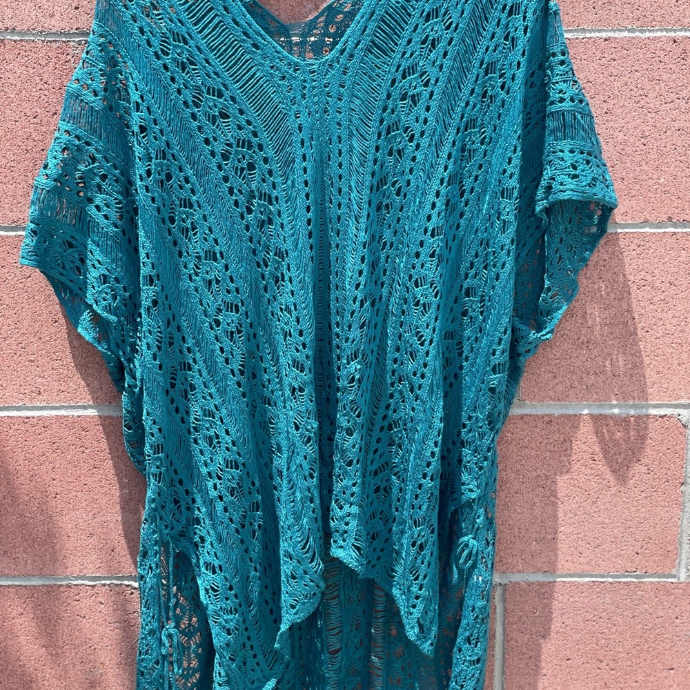 New Teal Crochet Swim Cover-Up